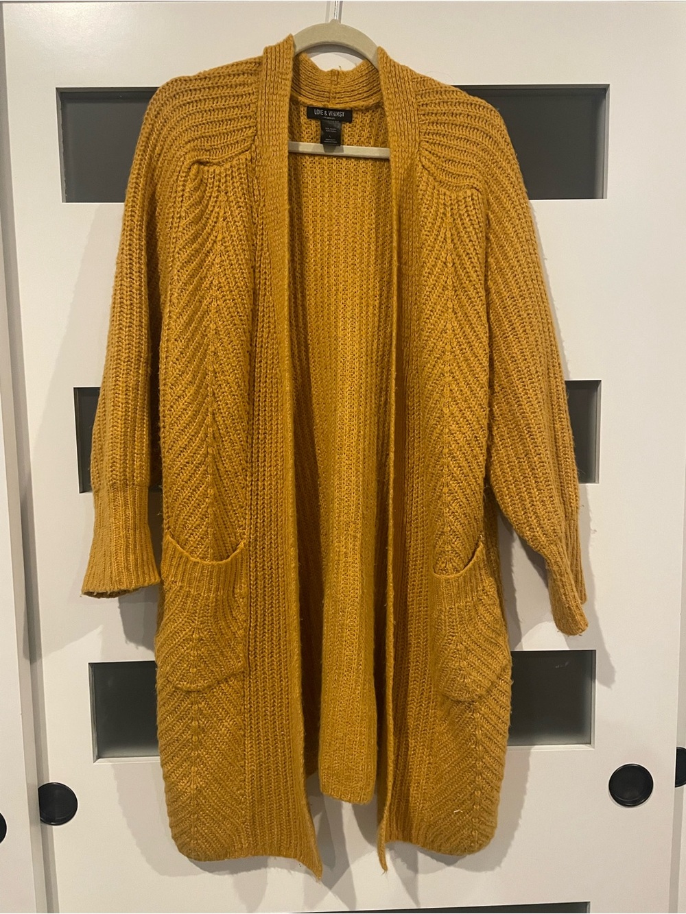 Love & Legend Mustard Open-Front Cable-Knit Cardigan